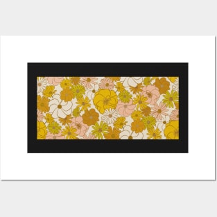 Retro Florals in Mustard, Yellow & Pink Posters and Art